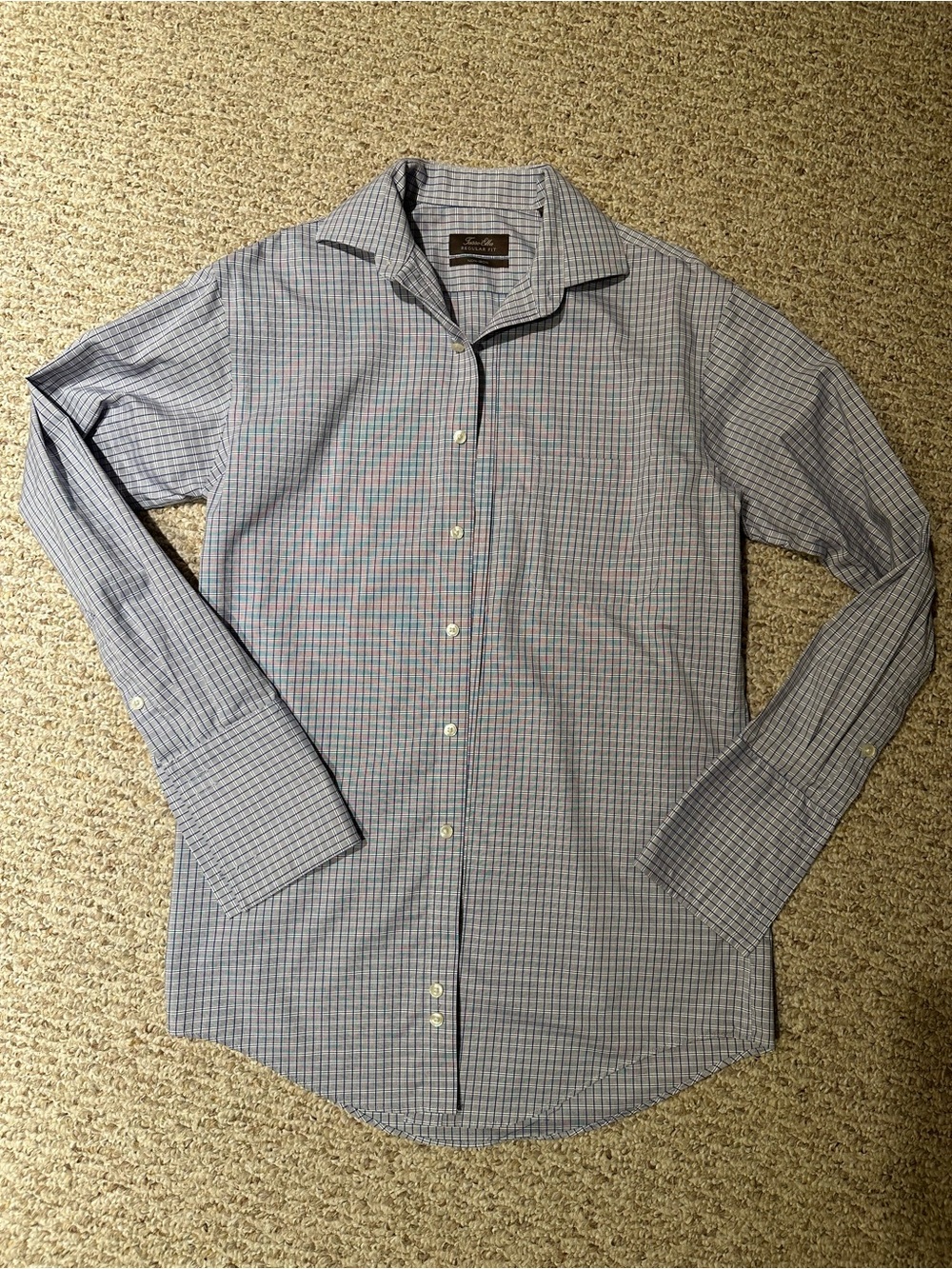 Tasso Elba Blue and White casual Checked Men's Dress Shirt